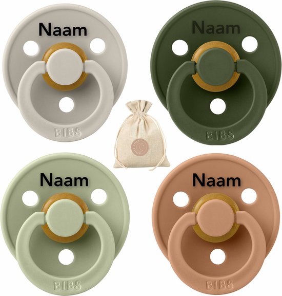 BIBS fopspenen met naam - T2 -Sand, Huntergreen, Sage, Desert Sand - 6-18 maanden - spenen - speen - fopspeen - BolleToet speenzakje van Bibs