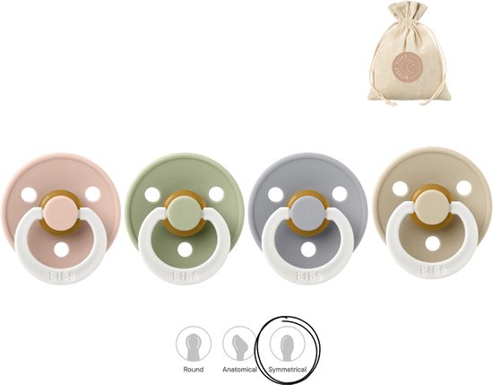 BIBS fopspenen symmetrisch - maat 2 (6-18 maanden) - glow in the dark blush, sage, cloud en vanilla symmetrical van BIBS