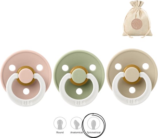 BIBS fopspenen symmetrisch - maat 2 (6-18 maanden) - glow in the dark sage, blush en vanilla symmetrical van Merkloos