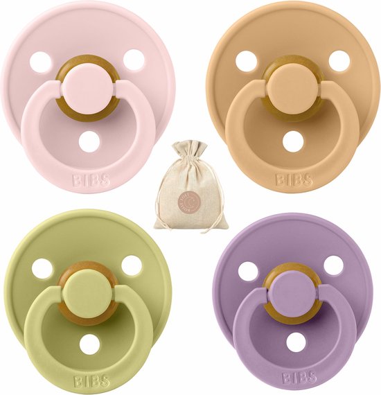 BIBS fopspenen - T1 -Blossem, Lavendel, Olijf & Desert Sand -0-6 maanden - spenen - speen - fopspeen - BolleToet speenzakje van Bibs