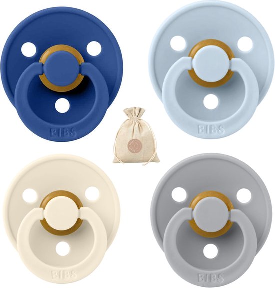 BIBS fopspenen - T1 -Cornflower, Ivory, Cloud, Baby blue -0-6 maanden - spenen - speen - fopspeen - BolleToet speenzakje van Bibs