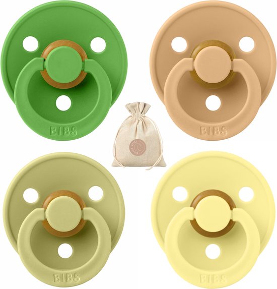 BIBS fopspenen - T1 -Pear, Desert Sand, Olijf & Sunshine -0-6 maanden - spenen - speen - fopspeen - BolleToet speenzakje van Bibs