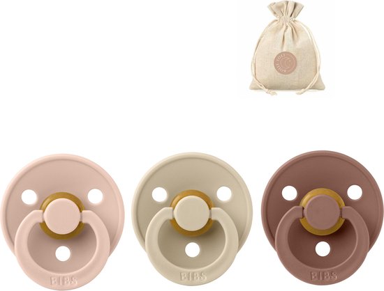 BIBS fopspenen T1 + speenzakje BolleToet - blush, vanilla en woodchuck - 0-6 maanden van Bibs