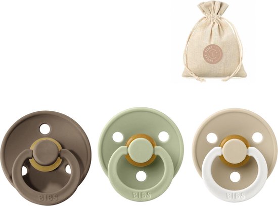 BIBS fopspenen T1 + speenzakje BolleToet - dark oak, sage, glow in the dark vanilla - 0-6 maanden van Bibs