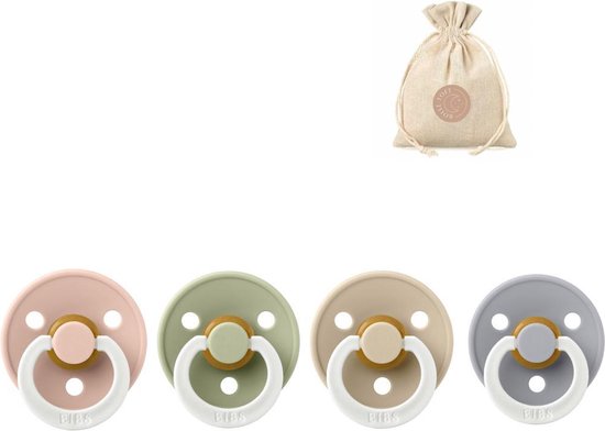 BIBS fopspenen T1 + speenzakje BolleToet - glow in the dark blush, vanilla, cloud en sage - 0-6 maanden van Bibs