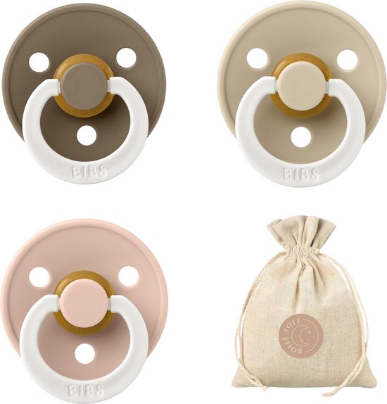 BIBS fopspenen T1 + speenzakje BolleToet - Glow in the dark, Blush, Vanilla, Dark Oak - 0-6 maanden van Bibs