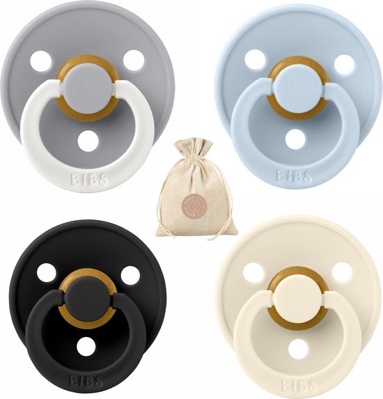 BIBS fopspenen - T2 -Baby Blue, Ivory, Black, Glow Cloud -6-18 maanden - spenen - speen - fopspeen - BolleToet speenzakje van Bibs
