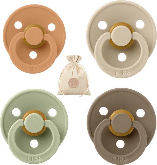 BIBS fopspenen - T2 -Dark Oak, Sage, Vanilla & Pumpkin -6-18 maanden - spenen - speen - fopspeen - BolleToet speenzakje van Bibs