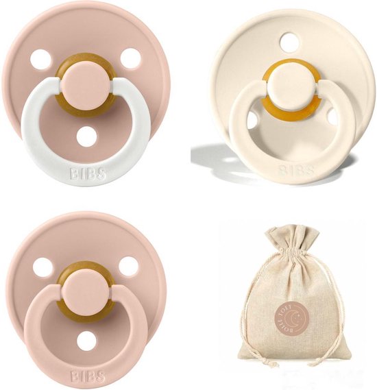 BIBS fopspenen T2 + speenzakje BolleToet - Glow in the dark blush, blush en ivory - 6-18 maanden van Bibs