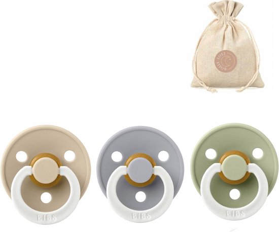 BIBS fopspenen T2 + speenzakje BolleToet - Glow in the dark vanilla, sage en cloud - 6-18 maanden van Bibs