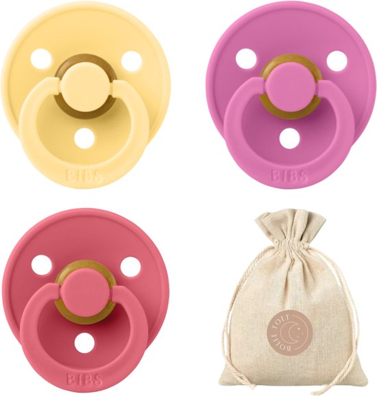 BIBS fopspenen T2 + speenzakje BolleToet - Pale Butter Bubblegum, Coral - 6-18 maanden van Bibs