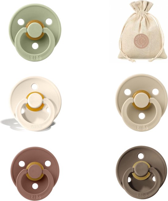 BIBS fopspenen T3 + speenzakje BolleToet - ivory, vanilla, dark oak, woodchuck en sage - 18+ maanden van Bibs