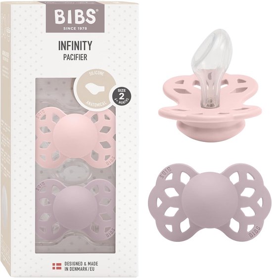 BIBS Infinity Anatomic Teat Pack of 2, BPA Free, Anatomical Silicone Teat, Anatomical Teat, Silicone, Made in Denmark, Size 2 (Pack of 2), Blossom/Dusky Lilac