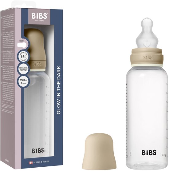 BIBS Kunststof Babyfles - 270 ml - 1-pack - Siliconen speen - Vanilla Glow