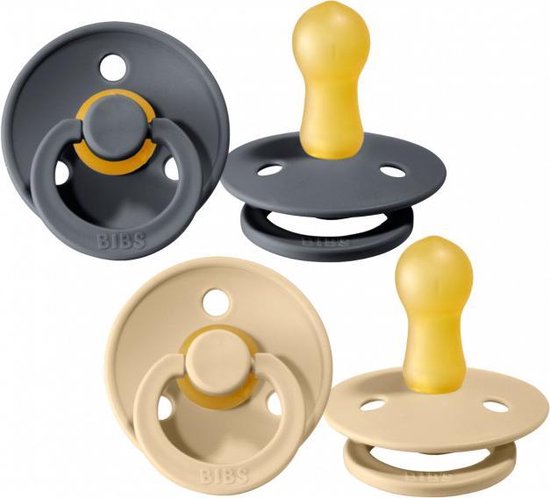 BiBs Retro Fopspeen Iron / Beige 6-18 Mnd 2 Stuks van Bibs