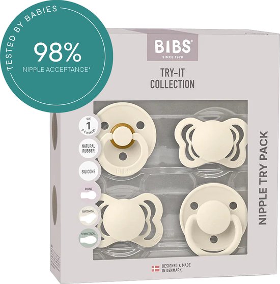BIBS Speen, verpakking van 4 stuks. Proefpakket om uit te proberen. BPA-vrij, Ronde, symmetrische en anatomische speen. Natuurlijk rubberlatex, Gemaakt in Denemarken. 0+ maanden (Verpakking 4 stuks), Ivory van Merkloos