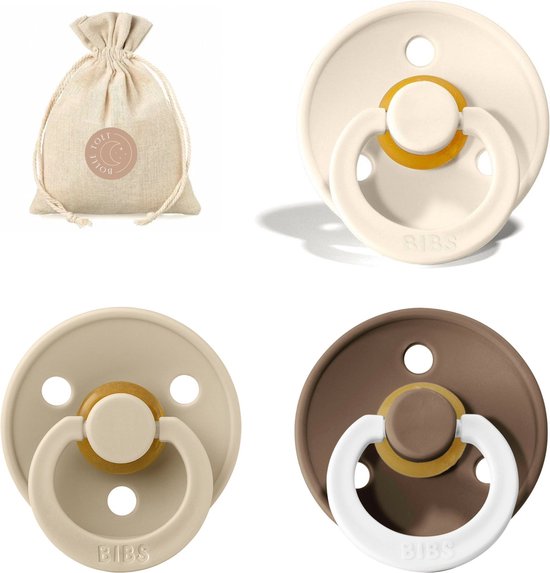 BIBS spenen T1 met speenzakje | Ivory, Vanilla, Dark Oak Glow in the dark | 0 tot 6 maanden van Bibs