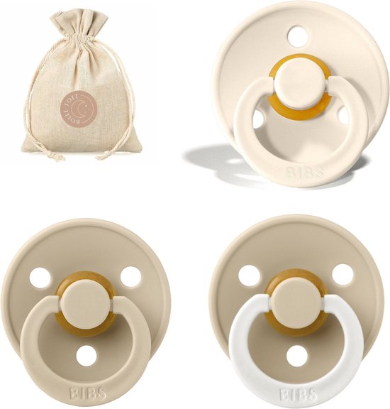 BIBS spenen T1 met speenzakje | Ivory, Vanilla, Vanilla Glow in the dark | 0 tot 6 maanden van Bibs