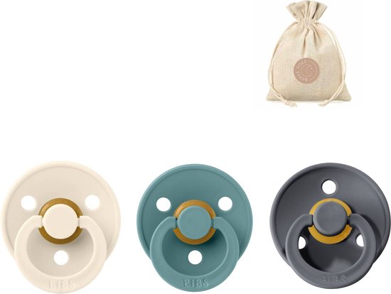 BIBS spenen T2 met speenzakje - Ivory, Island Sea, Iron - 6 tot 18 maanden van Bibs