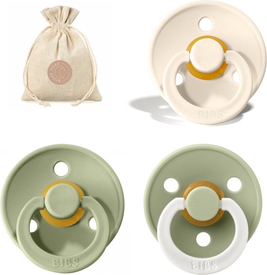BIBS spenen T2 met speenzakje | Ivory, Sage, Sage Glow in the dark | 6 tot 18 maanden van Bibs