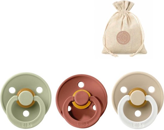 BIBS spenen T2 met speenzakje - Sage, Woodchuck en Glow in the dark Vanilla - 6 tot 18 maanden van Bibs