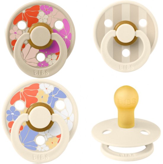 Bibs studio fopspenen maat 1 (0-6 maanden) Set 3 fopspenen -Block Vanilla - Flower Child Ivory - Flower Child Vanilla van BIBS