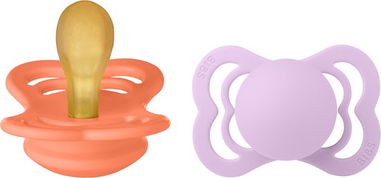 BiBS - Supreme Collection - Stage 1 Fopspeen - 0/6 maanden - 2 stuks - Papaya / Violet Sky van Bibs