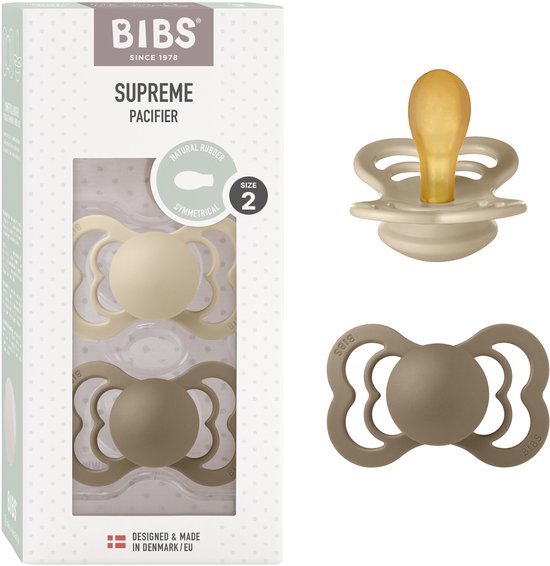BIBS Supreme Fopspeen - 6-18 mnd - 2-pack - Symmetrisch - Vanilla/Dark Oak