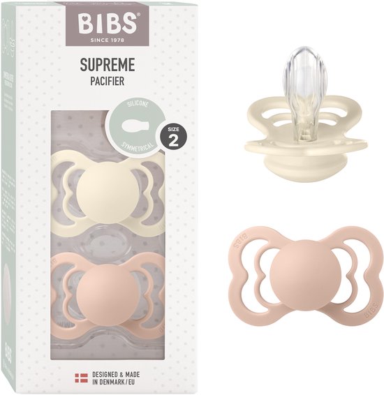 BIBS Supreme Speen verpakking van 2 stuks. BPA-vrij, Symmetrische speen. Siliconen, Gemaakt in Denemarken. Maat 2 (6-18 maanden), Ivory / Blush van Merkloos