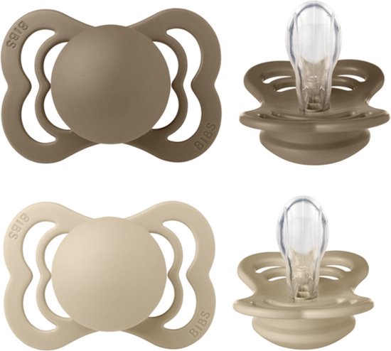 Bibs Supreme Vanilla/Dark Oak 0-6 mnd 2 Stuks Silicone Fopspeen 160336 van Bibs