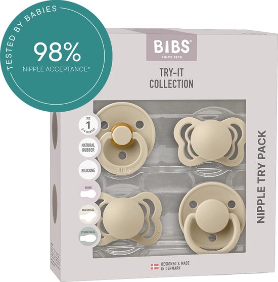 BIBS Try-it collection Fopspeen - 0-6 mnd - 4-pack - Vanilla