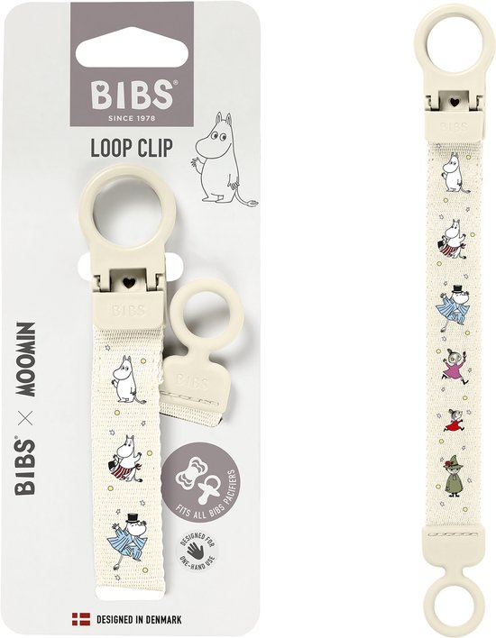 BIBS x Moomins Lus-speenclip - Soepele, veilige bediening met één hand, past op alle BIBS, machinewasbaar, slank profiel voor comfort, leeftijd 0+ - Ivory