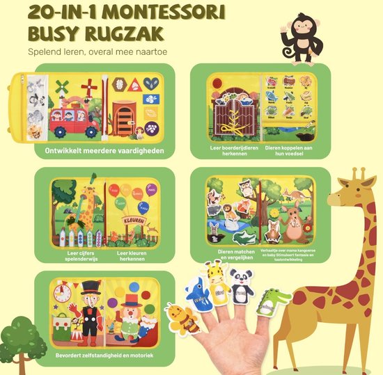 Bidiboo montessori 20-in-1 Busy activiteiten Rugzak XXL Speelboek Nederlandstalig - Educatief Speelgoed Peuter en kleuter speelgoed 3 jaar – van Merkloos