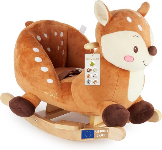 Bieco Pluche Schommeldier Reh Lina, 60 cm | Kinderschommelstoel met Veiligheidsgordel | Baby Schommel | Schommel Peuter | Schommeldier Baby Schommelwip vanaf 9 Maanden