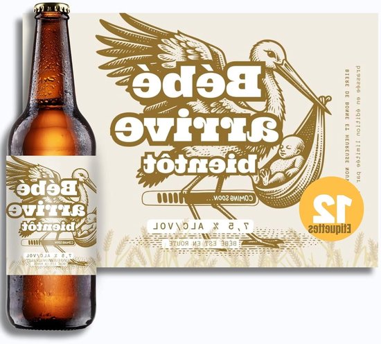 Bier Etiketten - Flesstickers Zwangerschap - Baby Aankondiging - Set van 12 stuks - Standaard Formaat - Beige