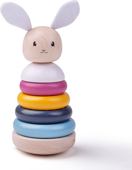 BigJigs Houten Stapeltoren - Konijn speelgoed - Stapel speelgoed - Meerkleurig - 7-delig van Bigjigs
