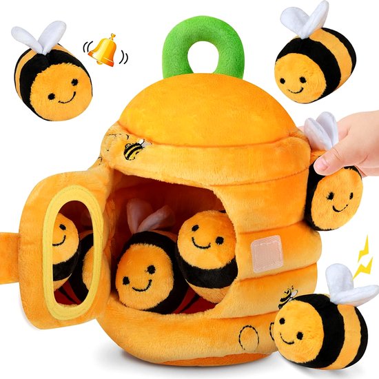 Bijenhuisje voor kinderen - Pluche speelgoed voor baby's - Bevat 5 bijen en 1 honingraat – Sensorisch educatief speelgoed – Montessori speelgoed – Speelgoed voor kinderen van 1-3 jaar – Cadeau voor kinderen - Cadeau voor baby's