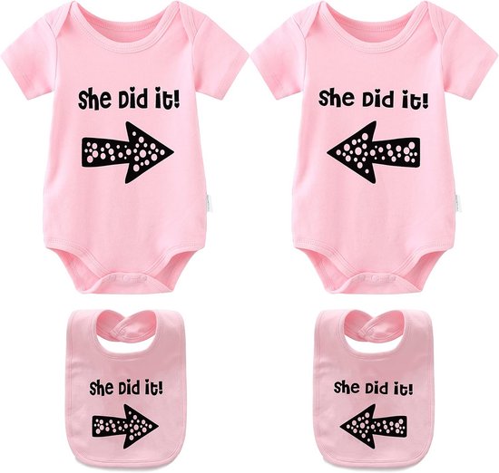 Bijpassende Tweeling Bodysuits voor Meisjes - Set van 2 Katoenen Babysets van Merkloos
