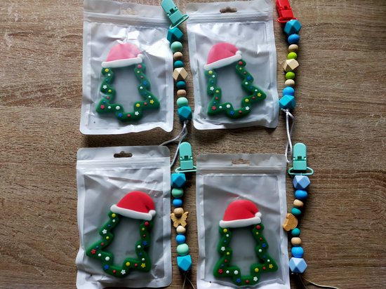 Bijtketting | Bijtring siliconen | Baby speelgoed | Bijtring | Speelgoed | kerst | Kerstboom |