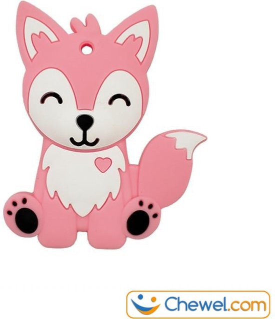 Bijtketting - Kauwketting - Cartoon Vos - Roze - Chewel ® van Chewel®