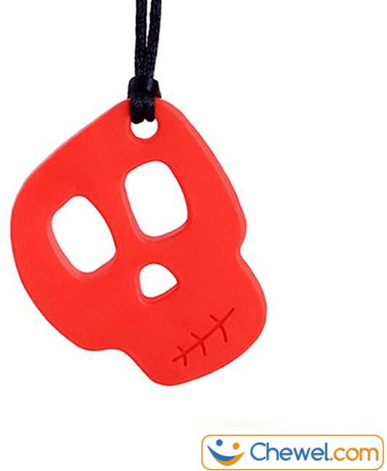Bijtketting kauwketting | Skelet Schedel Skull Ketting | Rood | Chewel ® van Chewel®