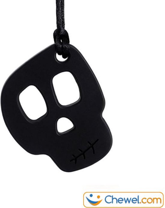 Bijtketting kauwketting - Skelet Schedel Skull Ketting - Zwart - Chewel ® van Chewel®