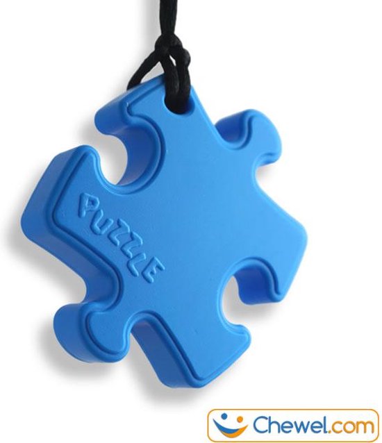 Bijtketting - Puzzle - Puzzlestuk - lichtblauw - Chewel ® - Bijtketting helpt bij Overprikkeling ADHD hulpmiddel Autisme Nagelbijten Hooggevoeligheid Prikkel en Prikkelverwerking - Meer Rust & Concentratie - Puzzel Bijtketting van Chewel®