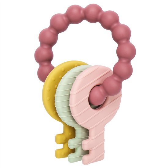 Bijtring voor baby's, bijtring met sleutel voor baby's, siliconen bijtspeeltjes voor baby's vanaf 3 maanden, babybijtring met zachte en verhoogde textuur om het tandvlees te verzachten, Roze