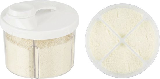 BimbelBoo® Melkpoeder Toren - Tot 160g poeder - 4 Compartimenten - Wit - Dispenser - Doseerdoosjes - Poedertoren - Bewaardoos