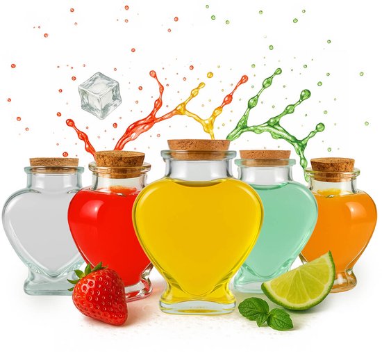 Bimberek Amor Serie - Glazen Flessen - 150ml - Hartvormig - Set van 5
