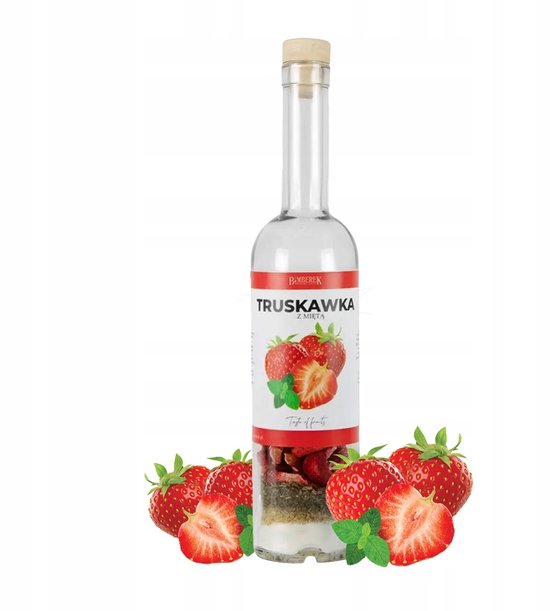Bimberek - Flesje Eigen Likeur - 500ml - Gevriesdroogd Fruit - Aardbei Munt van Bimberek
