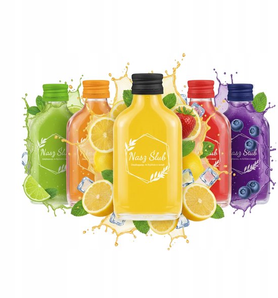 Bimberek - Flessenset 5x - 100ml - Glazen Bedrukte Bruiloft Fles - Cadeau voor Gasten