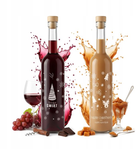 Bimberek Futura 500ml - Glazen Fles - Kerstbedrukking - 0,5l - Met Kurk van Merkloos