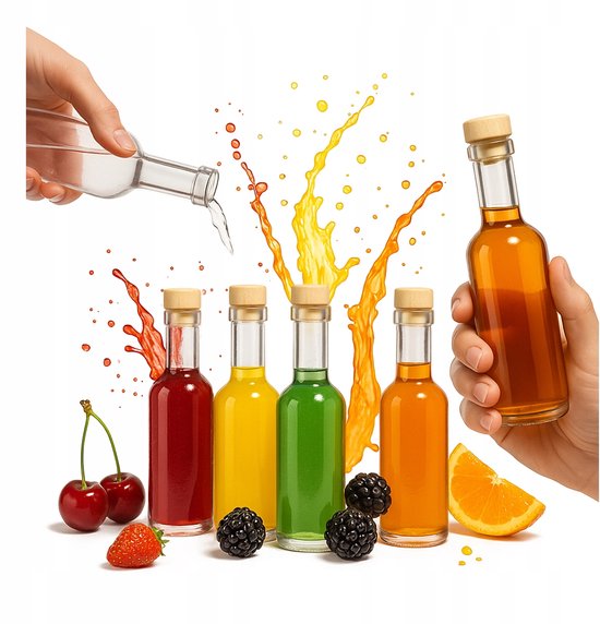 Bimberek Futura Serie - Glazen Flessen 100ml - Met Kurk - Voor Likeuren - Decoratief